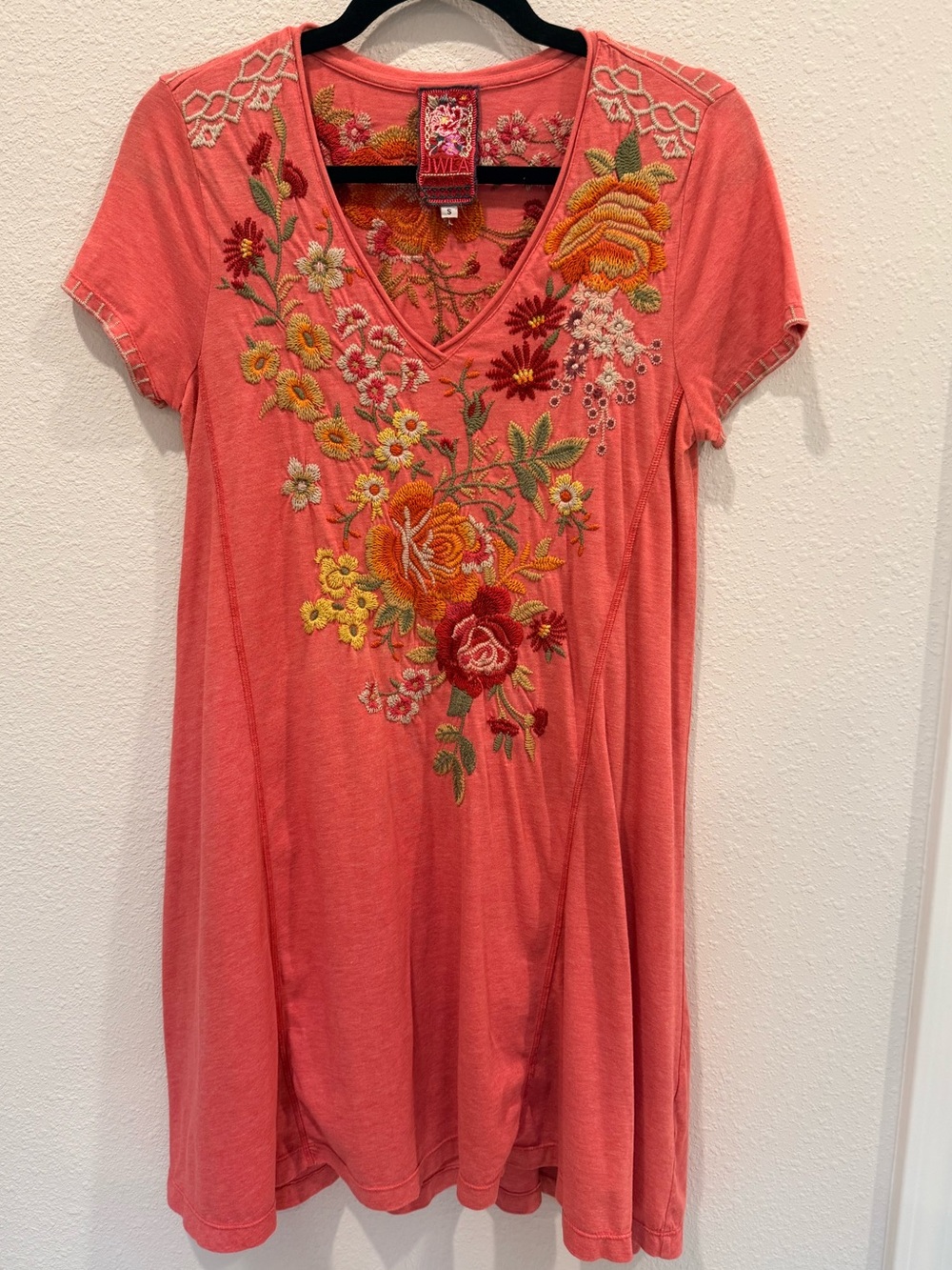 Johnny Was LA Pink Floral Embroidered A-line Dress